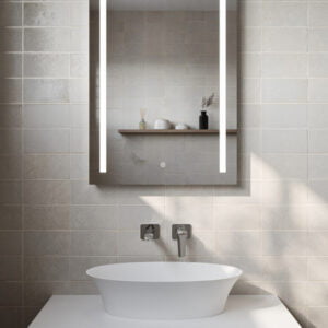 Jura Modern Bathroom Illuminated LED Mirror with Shaver Socket, Demister
