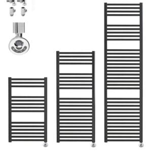 Bellerby Straight Thermostatic Dual Fuel Electric Heated Towel Rail, Timer, Black Modern, Stylish Heating Products For Sale. Great Deals Buy Online From Richmond Radiators UK Shop