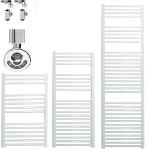 Bellerby Straight Thermostatic Dual Fuel Heated Towel Rail, Timer, White Modern, Stylish Heating Products For Sale. Great Deals Buy Online From Richmond Radiators UK Shop