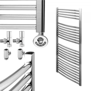 Bellerby Curved Thermostatic Dual Fuel Heated Towel Rail, Timer, Chrome Modern, Stylish Heating Products For Sale. Great Deals Buy Online From Richmond Radiators UK Shop