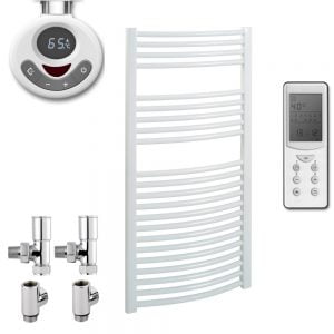 Bellerby Curved Thermostatic Dual Fuel Heated Towel Rail, Timer, White Modern, Stylish Heating Products For Sale. Great Deals Buy Online From Richmond Radiators UK Shop