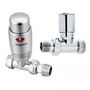 Straight Thermostatic Heated Towel Rail / Radiator Valves – Round, Chrome Modern, Stylish Heating Products For Sale. Great Deals Buy Online From Richmond Radiators UK Shop