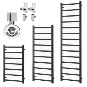 Abby Modern Thermostatic Dual Fuel Heated Towel Rail, Timer, Anthracite Modern, Stylish Heating Products For Sale. Great Deals Buy Online From Richmond Radiators UK Shop