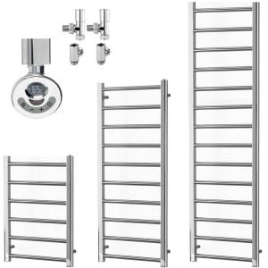 Abby Modern Thermostatic Dual Fuel Heated Towel Rail, Timer, Chrome Modern, Stylish Heating Products For Sale. Great Deals Buy Online From Richmond Radiators UK Shop