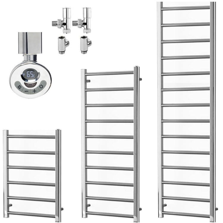 Abby Modern Thermostatic Dual Fuel Heated Towel Rail, Timer, Chrome Modern, Stylish Heating Products For Sale. Great Deals Buy Online From Richmond Radiators UK Shop 2