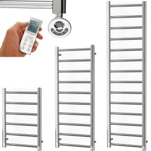 Abby Modern Thermostatic Electric Heated Towel Rail, Timer, Chrome Modern, Stylish Heating Products For Sale. Great Deals Buy Online From Richmond Radiators UK Shop