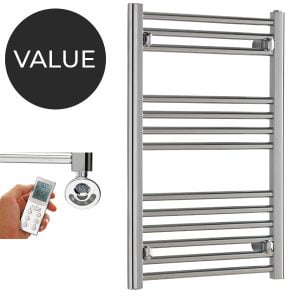 Tradesman 500x800mm Straight Thermostatic Electric Heated Towel Rail, Timer, Chrome Modern, Stylish Heating Products For Sale. Great Deals Buy Online From Richmond Radiators UK Shop