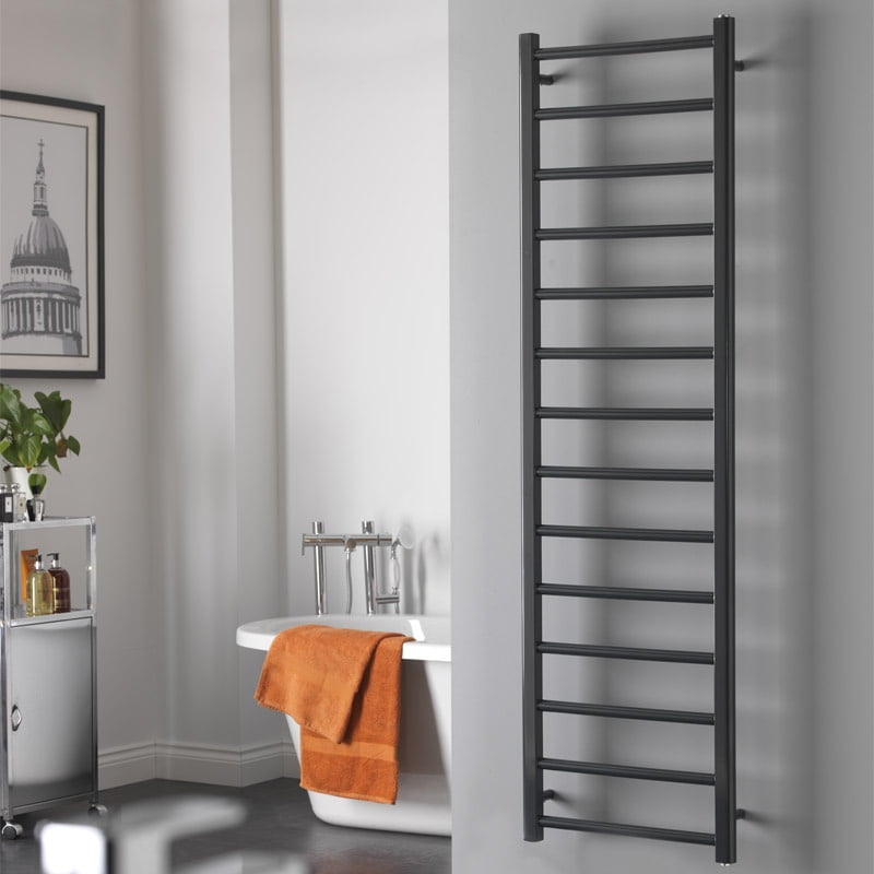 Abby Anthracite Dual Fuel Towel Rail with Thermostat, Timer + WiFi Control
