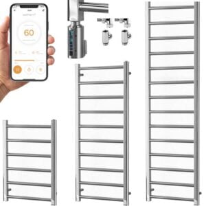 Abby Chrome Dual Fuel Towel Rail with Thermostat, Timer + WiFi Control