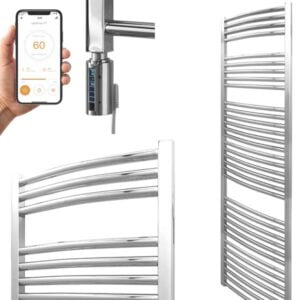 Bellerby WiFi Curved Thermostatic Electric Heated Towel Rail, Timer, Chrome Modern, Stylish Heating Products For Sale. Great Deals Buy Online From Richmond Radiators UK Shop
