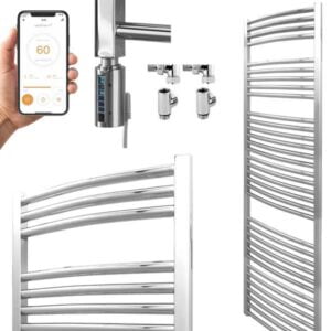Bellerby WiFi Curved Thermostatic Dual Fuel Heated Towel Rail, Timer, Chrome Modern, Stylish Heating Products For Sale. Great Deals Buy Online From Richmond Radiators UK Shop