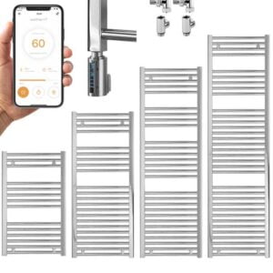 Bellerby WiFi Straight Thermostatic Dual Fuel Heated Towel Rail, Timer, Chrome Modern, Stylish Heating Products For Sale. Great Deals Buy Online From Richmond Radiators UK Shop