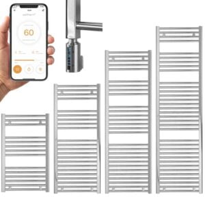 Bellerby WiFi Straight Thermostatic Electric Heated Towel Rail, Timer, Chrome Modern, Stylish Heating Products For Sale. Great Deals Buy Online From Richmond Radiators UK Shop 2