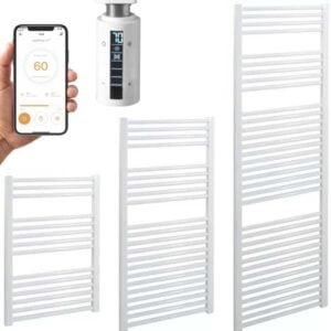 Bellerby WiFi Straight Thermostatic Electric Heated Towel Rail, Timer, White Modern, Stylish Heating Products For Sale. Great Deals Buy Online From Richmond Radiators UK Shop