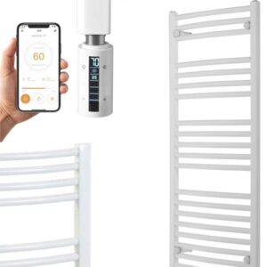 Bellerby WiFi Curved Thermostatic Electric Heated Towel Rail, Timer, White Modern, Stylish Heating Products For Sale. Great Deals Buy Online From Richmond Radiators UK Shop