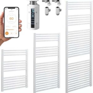Bellerby WiFi Straight Thermostatic Dual Fuel Heated Towel Rail, Timer, White Modern, Stylish Heating Products For Sale. Great Deals Buy Online From Richmond Radiators UK Shop